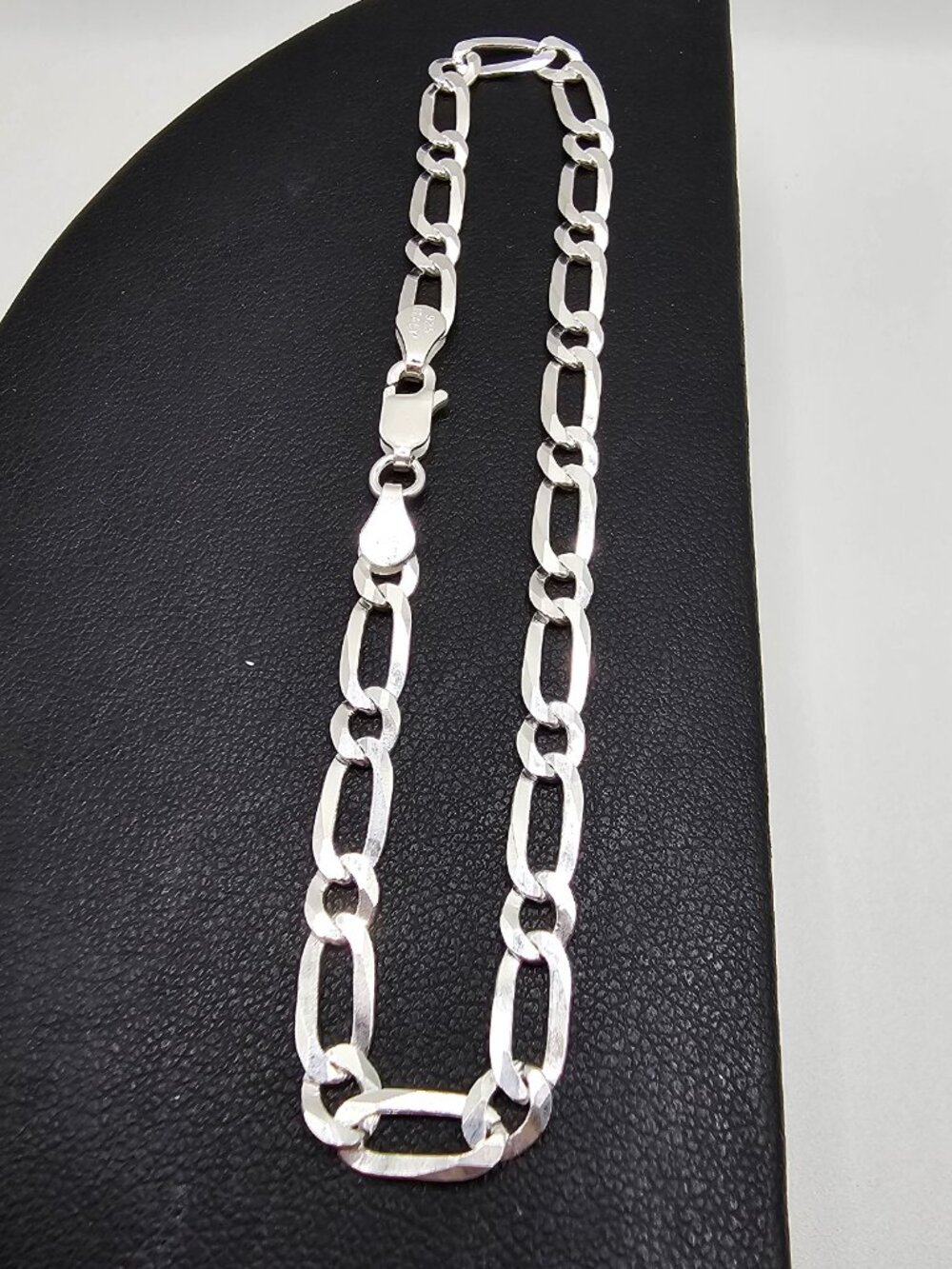Sterling Silver 925 High Polished Super Flat Figaro 1+1 Bracelet 4.6mm 8 inches